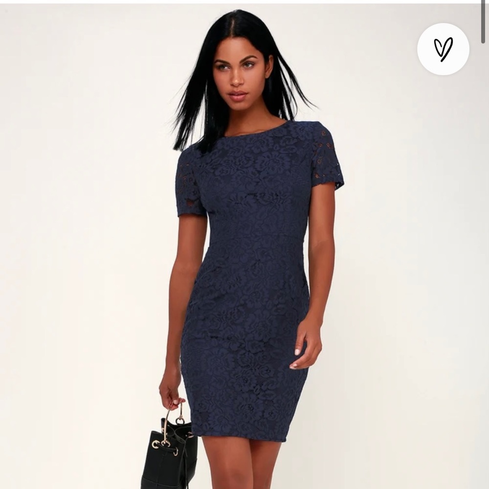 Lulu’s Size XL Polished to Perfection Navy Blue Lace Midi Dress